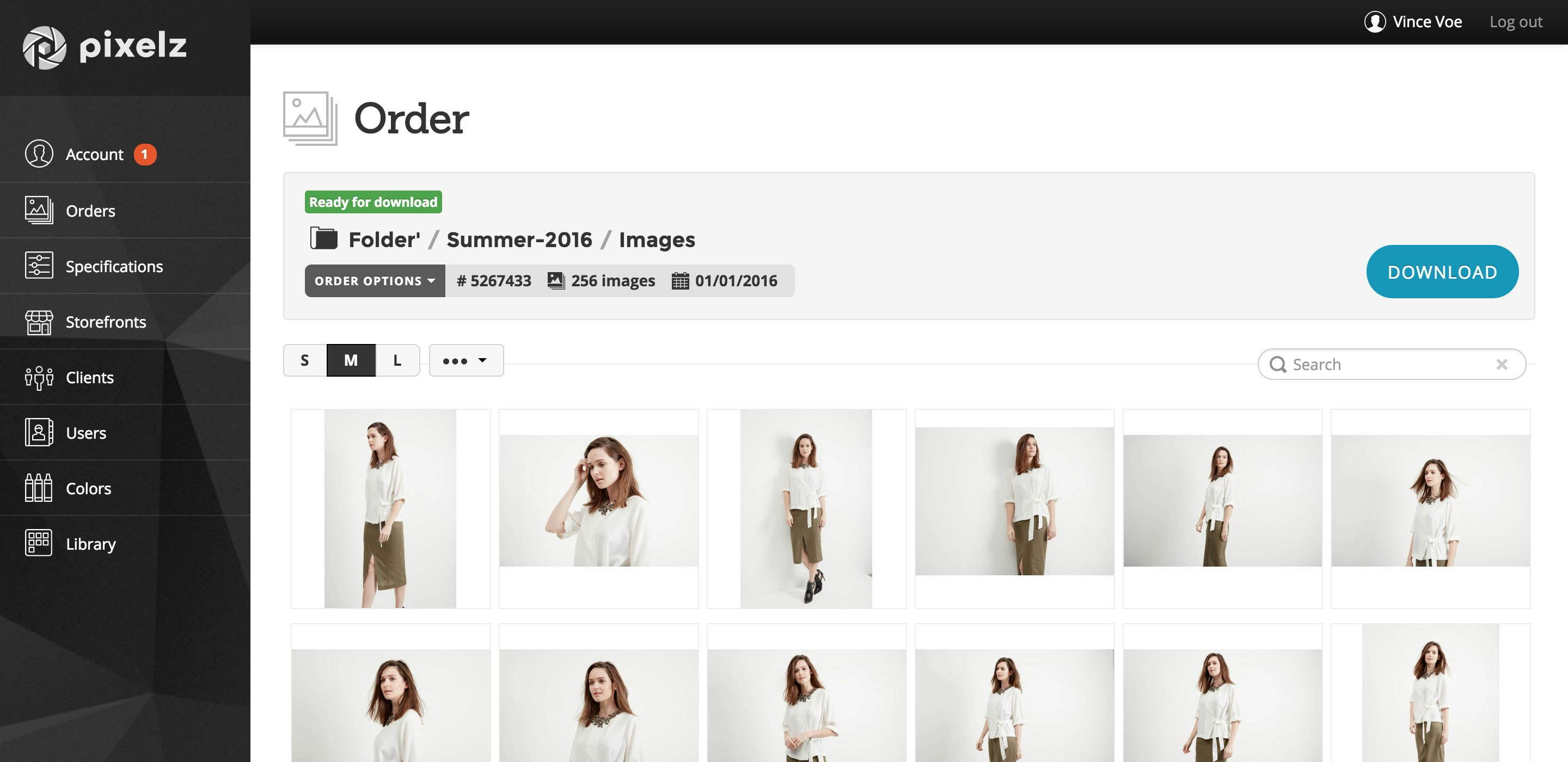Management Made Easy Screenshot of product image order management in a pixelz account